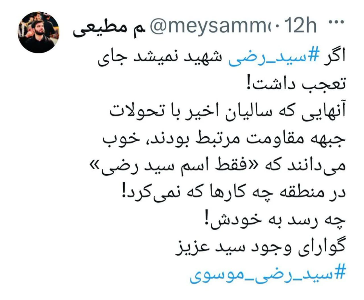 پست میثم مطیعی درباره خبر شهادت شهید سید رضی